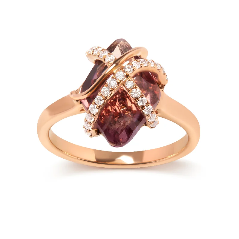 alternative engagement rings -14K Rose Gold 1/5 Cttw Diamond Wrapped 15x15 MM Purple Amethyst Cocktail Ring