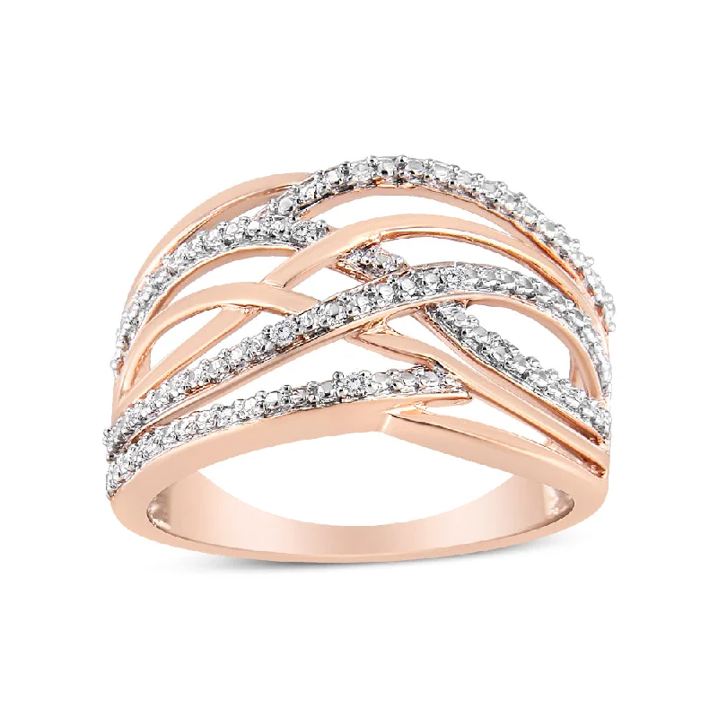 yellow gold engagement rings -14K Rose Gold Plated .925 Sterling Silver Diamond Accent Crossover Ring