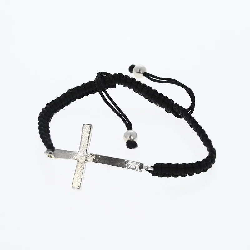 women romantic bangles -Sideways Cross Cord Bracelet