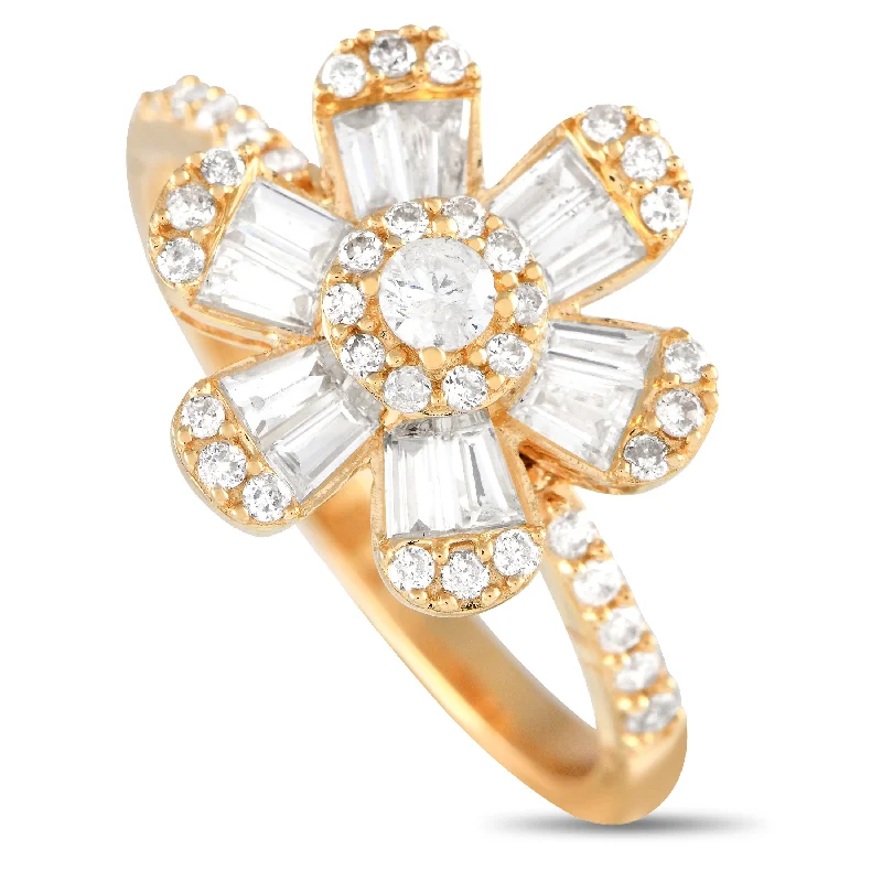 budget engagement rings -LB Exclusive 14K Yellow Gold 0.78ct Diamond Flower Ring RN31409-Y