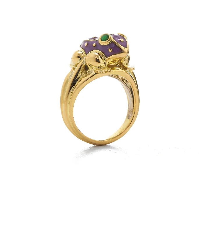 women silver rings -Baby Frog Ring, Purple Enamel