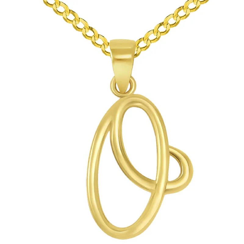 women personalized necklaces -14k Yellow Gold Elegant Script Letter O Cursive Initial Pendant with Concave Cuban Link Curb Chain Necklace