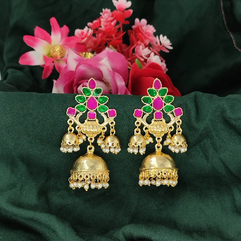 women dangle earrings -Manisha Jewellery Gold Plated Meenakari Jhumki Earrings