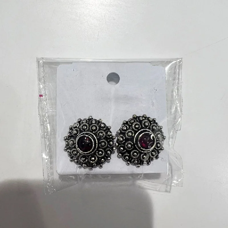 women boho earrings -Shrisha Oxidised Plated Pota Stone Stud Earrings