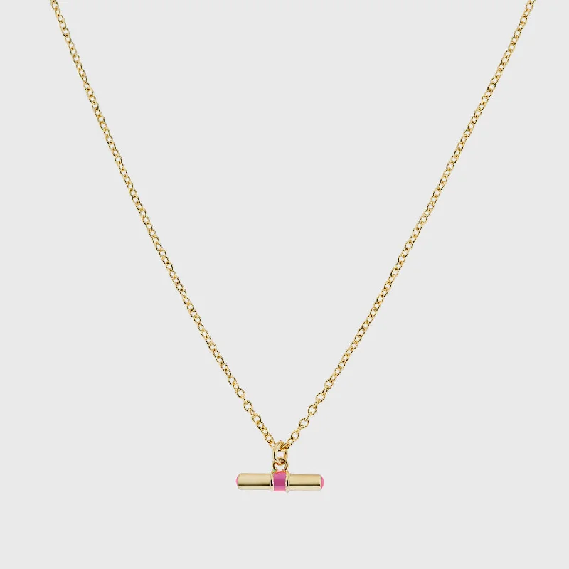 women wedding necklaces -Havana Gold and Flamingo Pink Enamel T-Bar Necklace