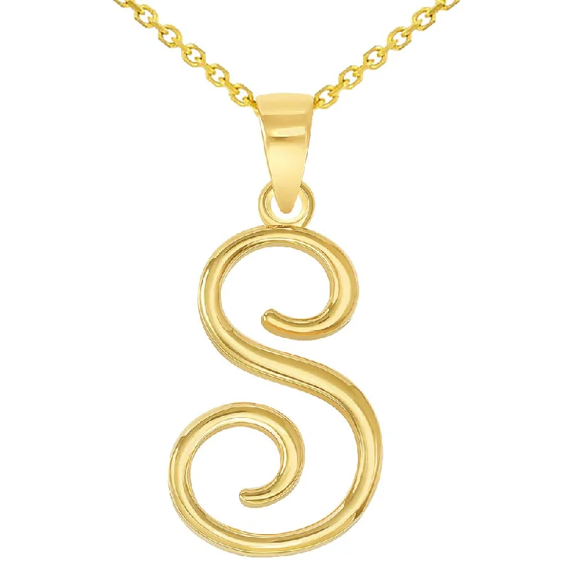 women art nouveau necklaces -14k Yellow Gold Elegant Script Letter S Cursive Initial Pendant Necklace