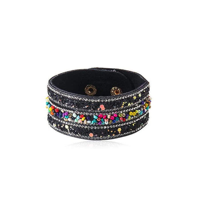 women trendy bracelets -Black Snap Bracelet w/ Multicolored Beading