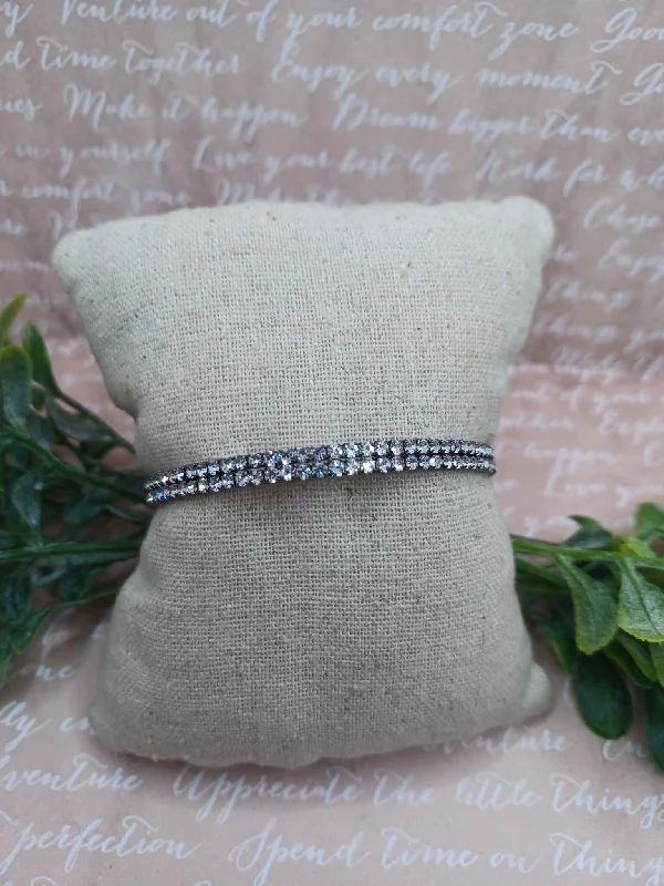 women wide cuff bracelets -Gunmetal Bracelet w/ White Rhinestones