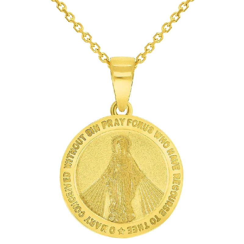 women diamond necklaces -Solid 14k Yellow Gold Small Classic Miraculous Medallion of the Virgin Mary Pendant Necklace