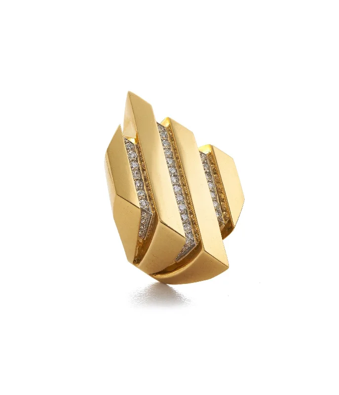 women personalized rings -Spaces Ring, Polished Gold