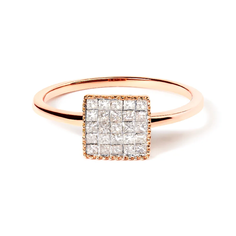 unique engagement ring designs -10K Rose Gold 1/3 Cttw Invisible Set Princess Cut Diamond Composite Square Shape Ring