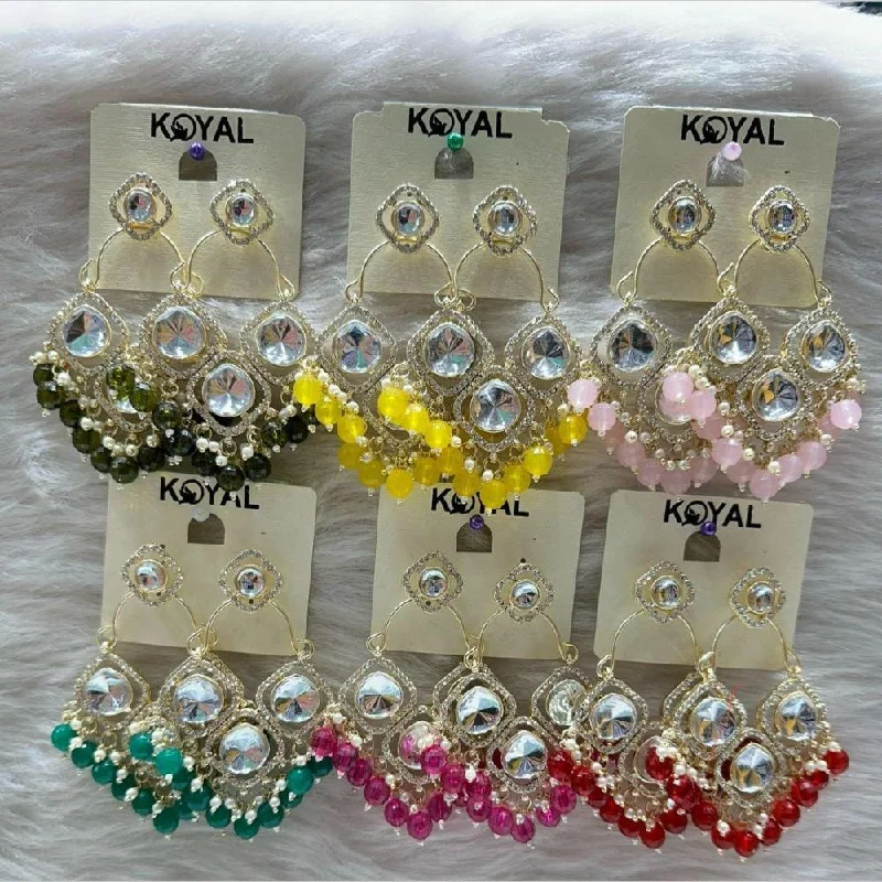 women hoop and stud earrings -Kavita Art Gold Plated  Crystal Stone And Beads Dangler Earrings (Assorted Color 1 Piece Only)