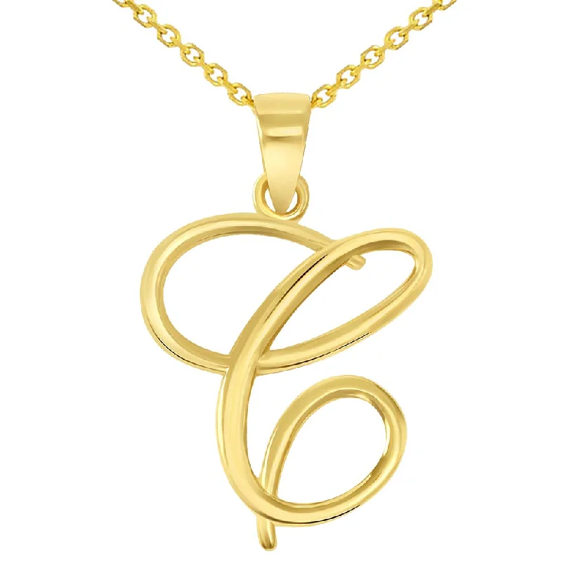 women fashion chain necklaces -14k Yellow Gold Elegant Script Letter C Cursive Initial Pendant Necklace