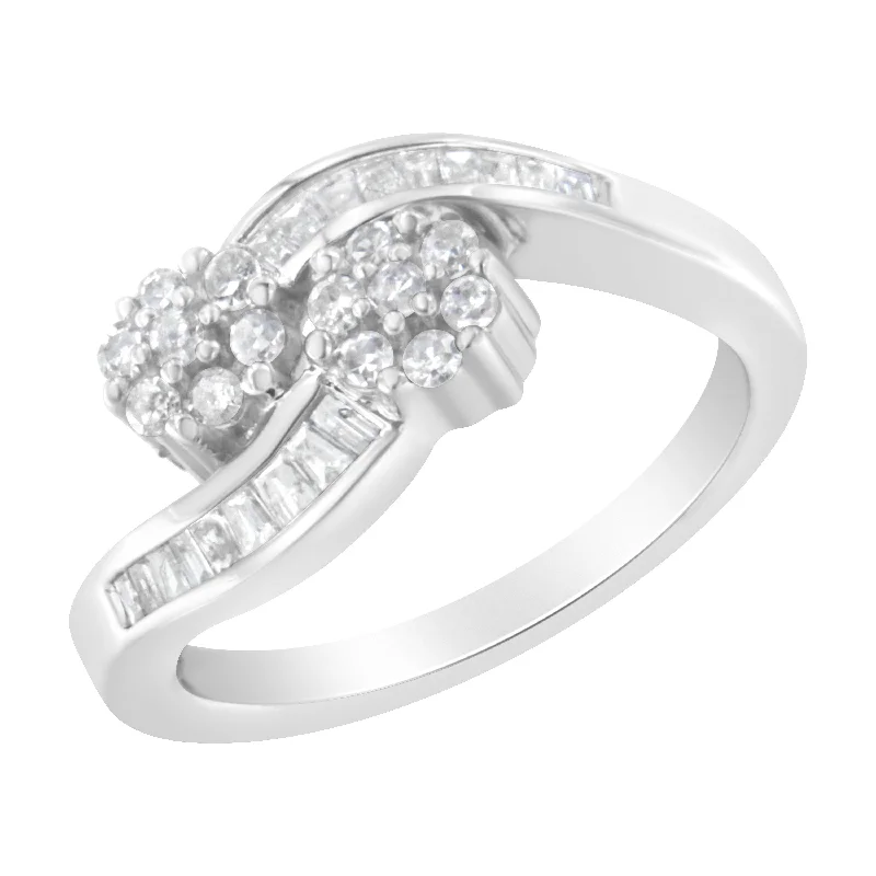 handpicked engagement rings -14K White Gold Round and Baguette Diamond Bypass Ring