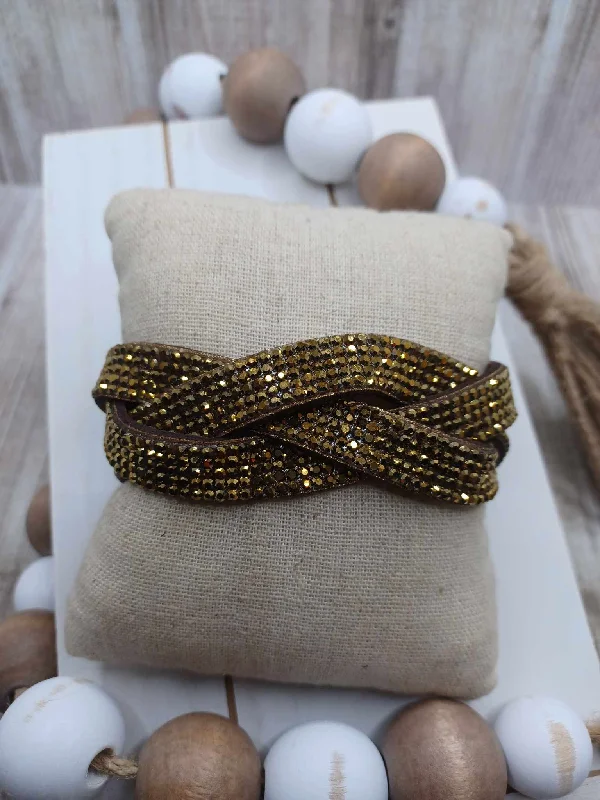 women adjustable bangles -Gold Braided Bracelet w/ Brass Rhinestones