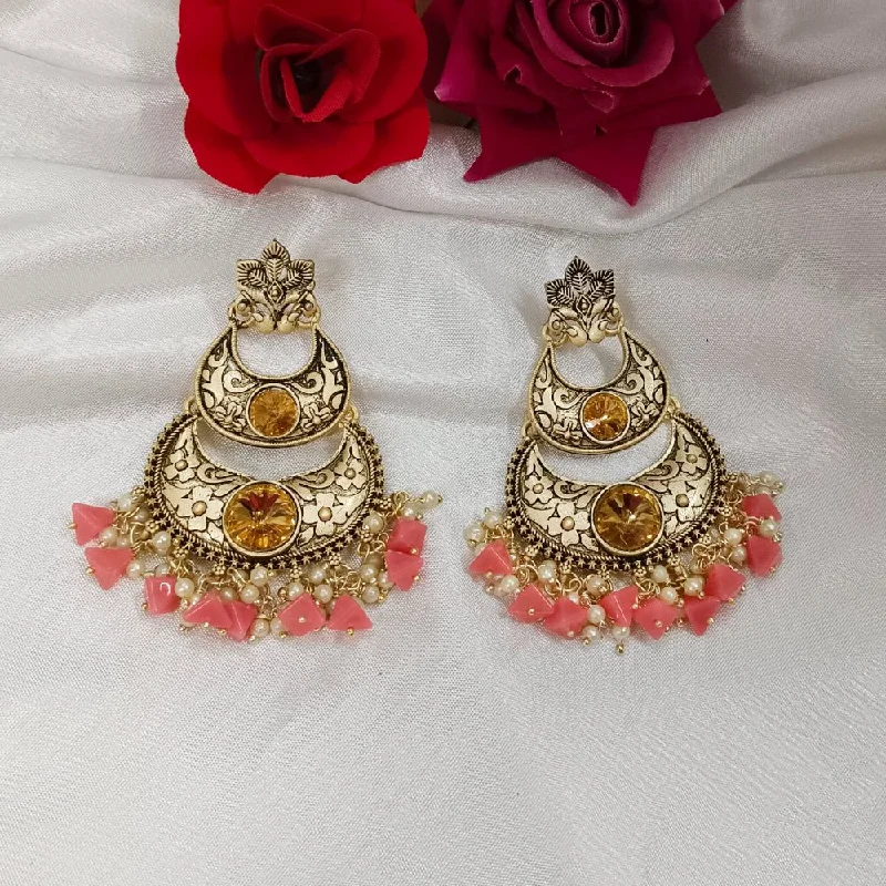 women personalized hoop earrings -Bhavi Crystal Stone Gold Plated Dangler Earrings