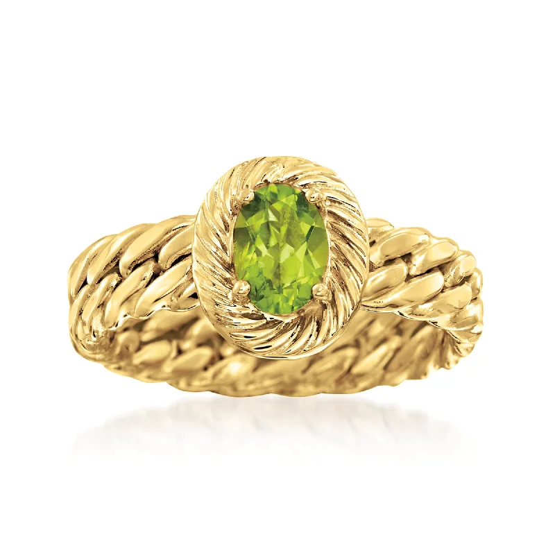 colored gemstone engagement rings -Ross-Simons Peridot Curb-Link Style Ring in 14kt Yellow Gold