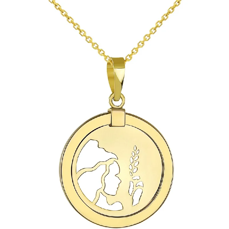 women pearl necklaces -14K Yellow Gold Reversible Round Virgo Zodiac Sign Pendant with Chain Necklace