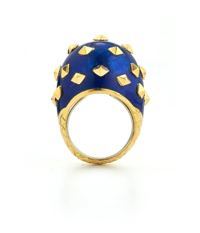 women thick band rings -Jackie Ring, Blue Enamel