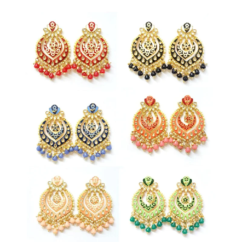 women emerald earrings -Veekee Fashion Gold Plated Kundan Stone & Meenakari & Beads Dangler Earrings