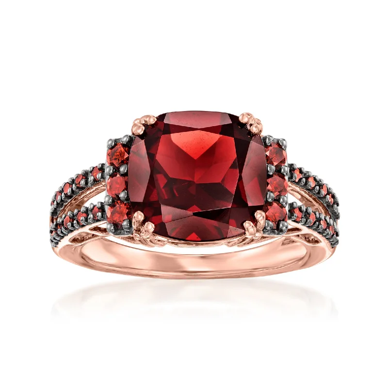 emerald and diamond engagement rings -Ross-Simons Garnet and . Red Diamond Ring in 14kt Rose Gold