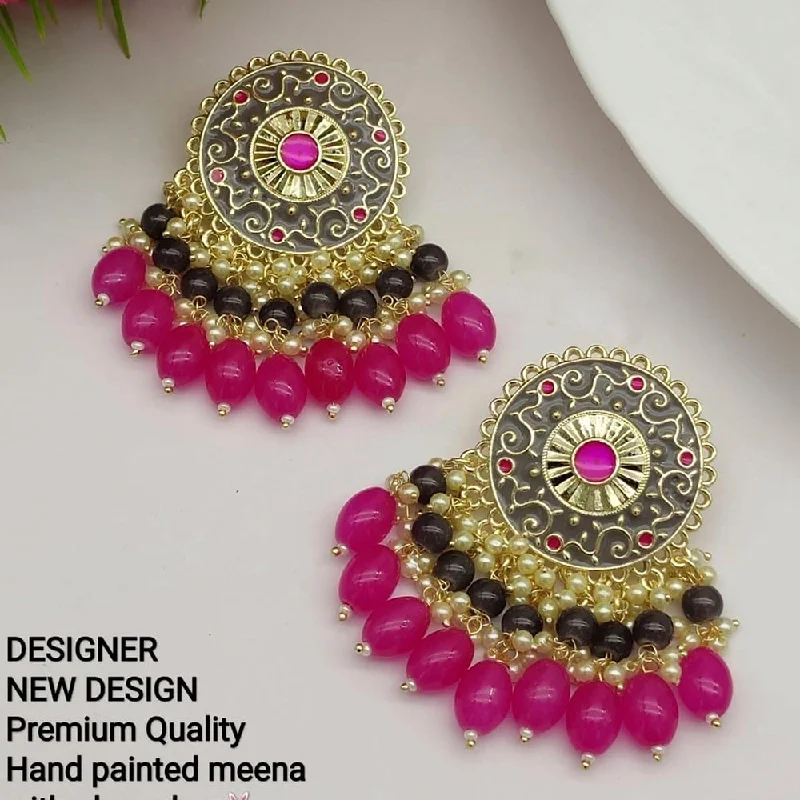 women luxurious diamond earrings -Lucentarts Gold Plated Meenakari & Beads Earrings