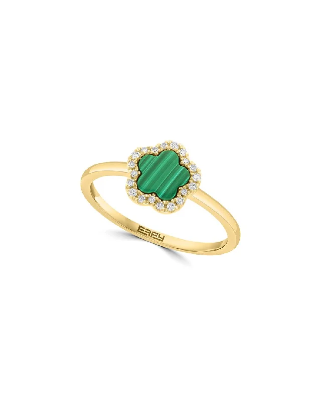 luxury diamond engagement rings -Effy Fine Jewelry 14K 0.48 ct. tw. Diamond & Malachite Ring