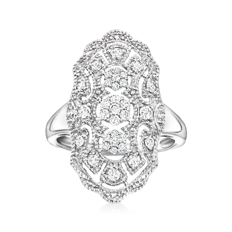 14k engagement rings -Ross-Simons Diamond Vintage-Style Dinner Ring in Sterling Silver