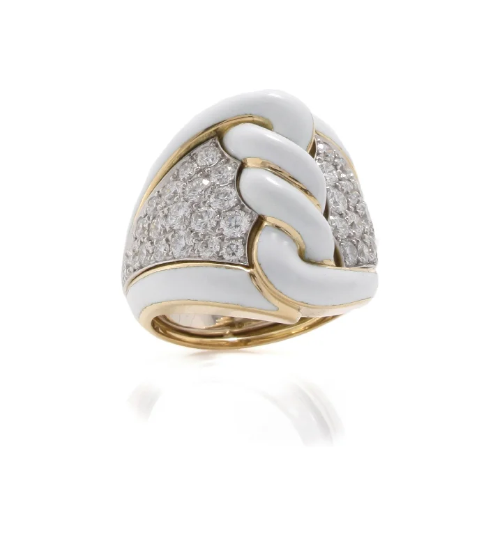 women fashion rings -Rope Ring, White Enamel