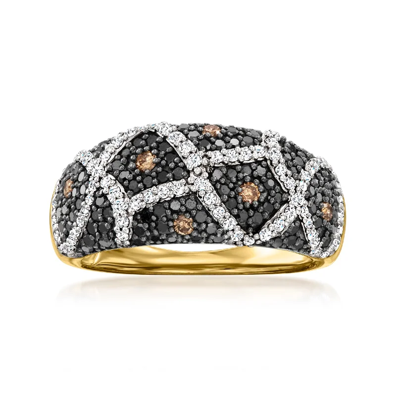 titanium engagement rings -Ross-Simons Black, White and Brown Diamond Leopard Ring in 18kt Gold Over Sterling