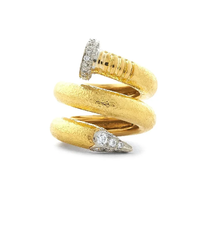 women gemstone rings -Diamond Nail Ring, Hammered 18K Gold