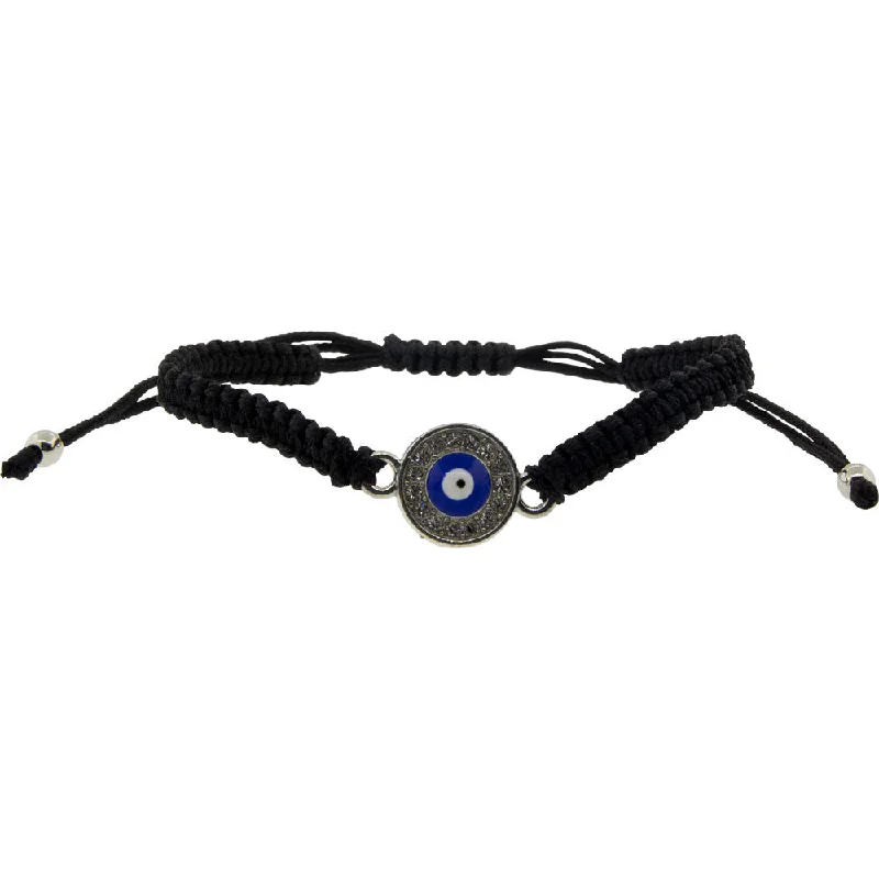 women men’s bracelets -Adjustable Evil Eye Bracelet - Black with Gems