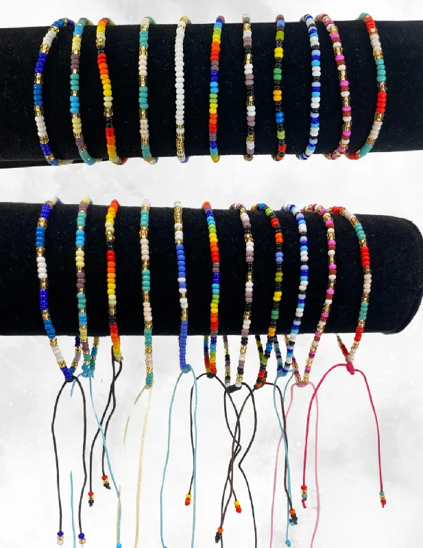 women beaded bracelets -Southwest Assorted Beaded Pull Tie Bracelets