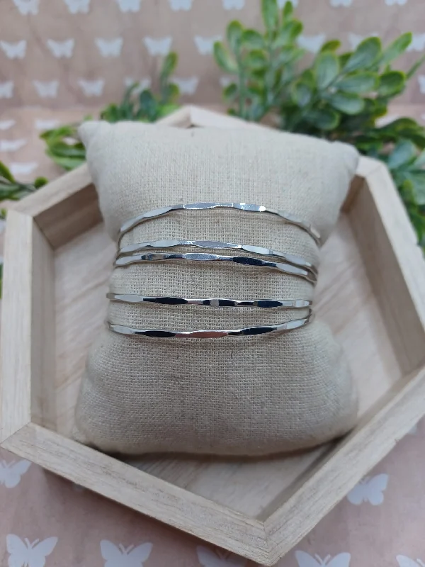 women stack bracelets -Silver Stacked & Textured Cuff Style Bracelet