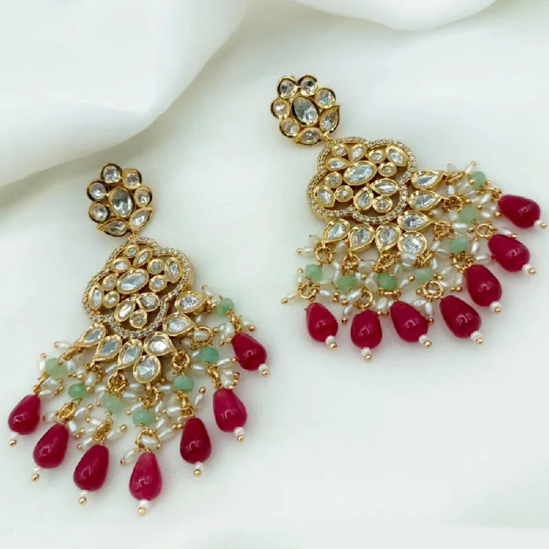 women elegant diamond earrings -Amoliya Jewels Gold Plated Polki Kundan Stone And Pearls Dangler Earrings