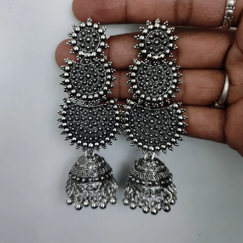 women flower earrings -Lucentarts Jewellery Oxidise Plated Jhumki Earrings