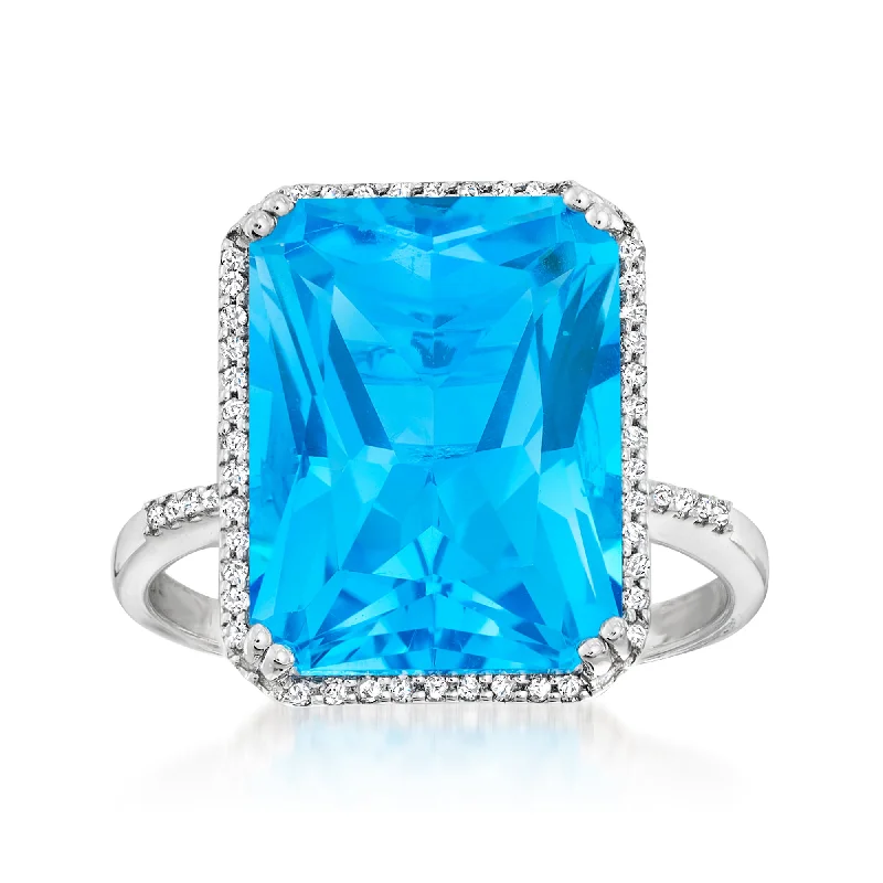 engagement rings with matching wedding band -Ross-Simons Blue Topaz and . Diamond Ring in 14kt White Gold