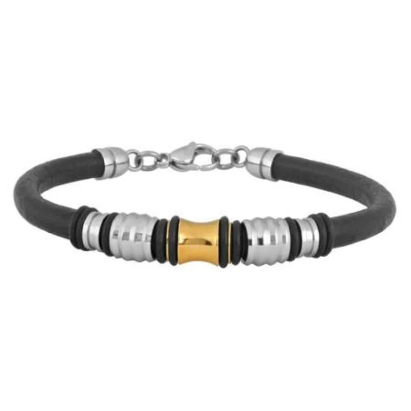 women gold link bracelets -Triumph Smooth Leather & Stainless Steel Bracelet