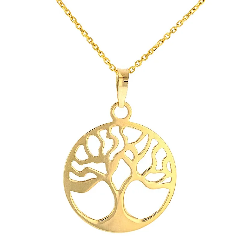 women eco-friendly necklaces -Jewelry America Solid 14k Gold Tree of Life Disk Chain Pendant Necklace