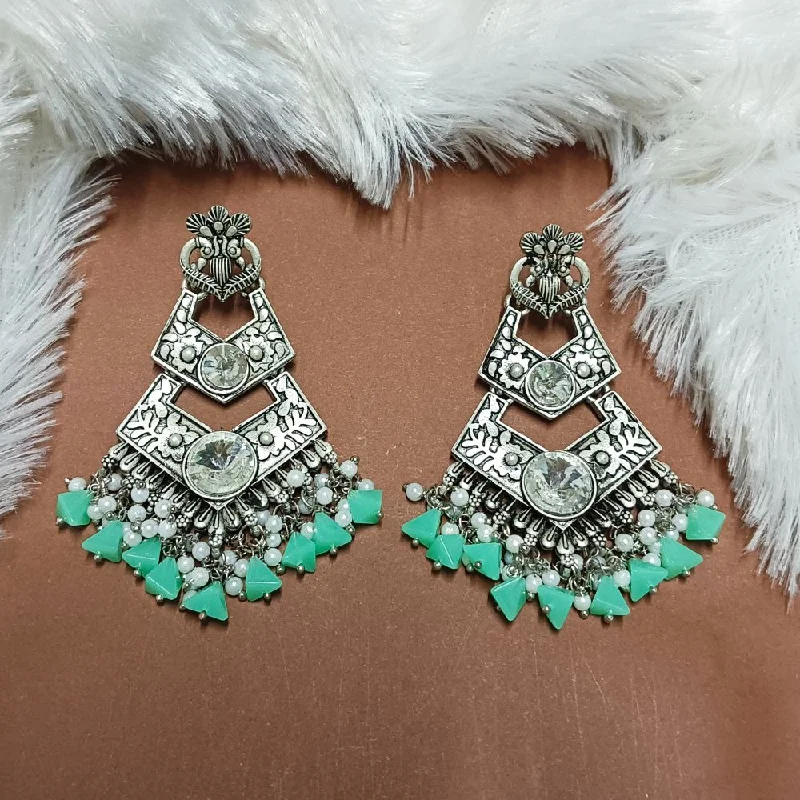 women emerald earrings -Bhavi Crystal Stone Silver Plated Dangler Earrings