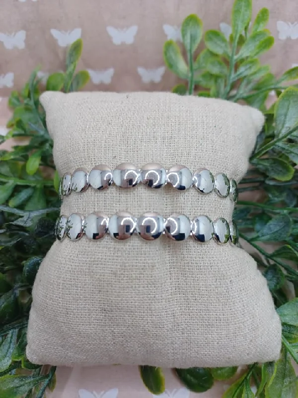 women gold link bracelets -Silver Double Layered Bracelet w/ Circle Details