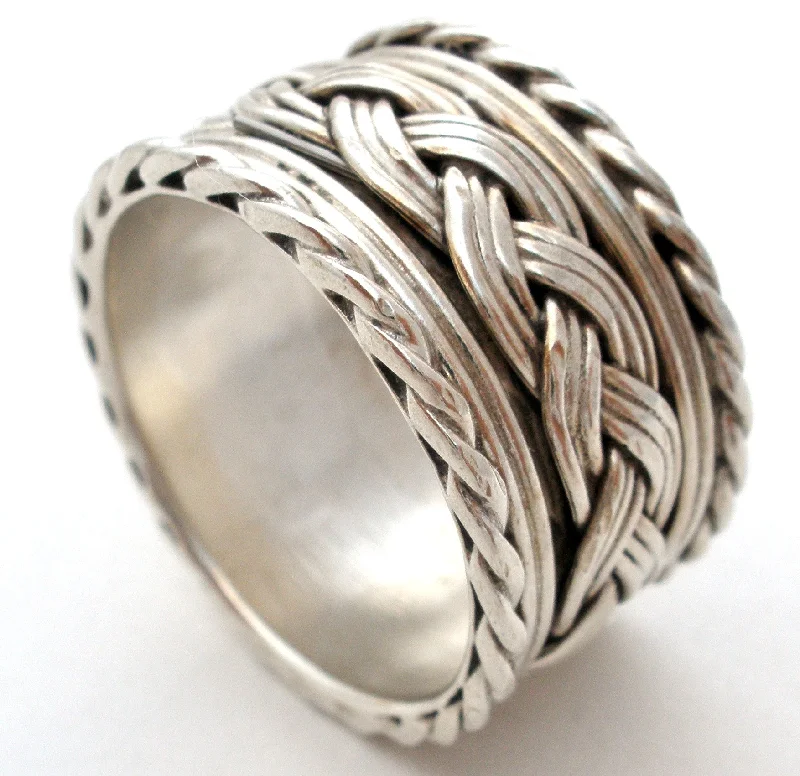 women wedding rings -Wide Braided Band Ring Sterling Silver Vintage