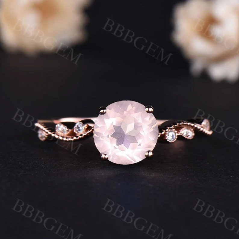 modern engagement rings -Dainty 1.2CT Round Cut Rose Quartz Engagement Ring in Rose Gold