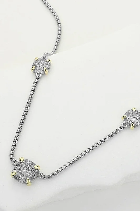 women gold chain necklaces -14K CZ Stone Paved Square Cluster Link Necklace