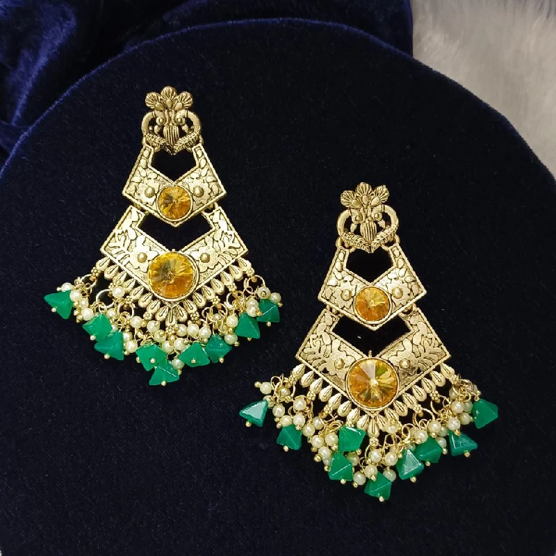 women statement drop earrings -Bhavi Crystal Stone Gold Plated Dangler Earrings