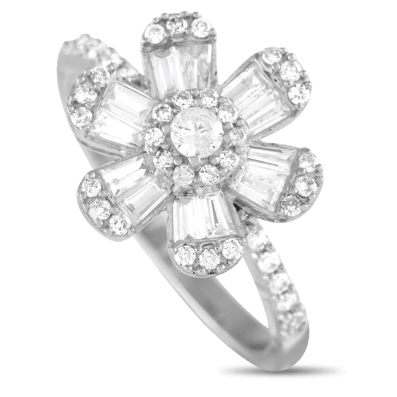 stackable wedding and engagement rings -LB Exclusive 14K White Gold 0.78ct Diamond Flower Ring RN31409