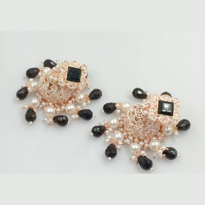 women modern earrings -Rani Sati Jewels Rose Gold Plated Crystal Stone And Beads Jhumki