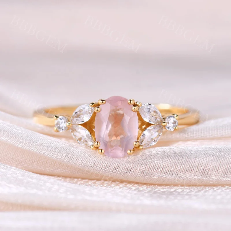 affordable rose gold engagement rings -Unique Oval Cut Rose Gold 1CT Natural Rose Quartz Engagement Ring