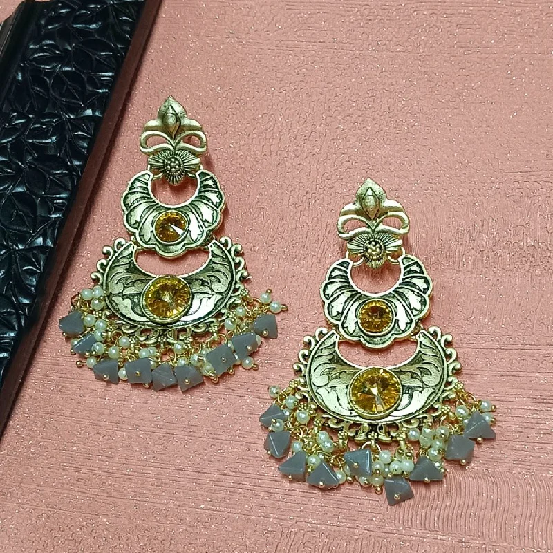 women heart-shaped earrings -Bhavi Crystal Stone Gold Plated Dangler Earrings