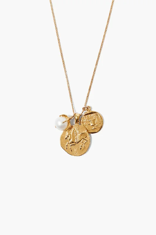 women delicate necklaces -Pegasus Charm Necklace Gold Mix